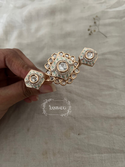 Nisha 2 Finger Ring In Rich Gold Tone With Polki Kundan For Wedding By Ranibaug