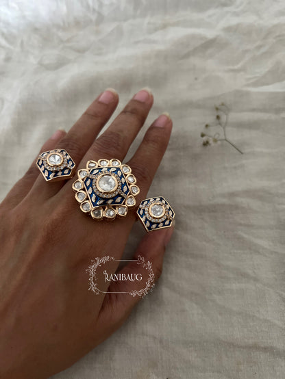 Nisha 2 Finger Ring In Rich Gold Tone With Polki Kundan For Wedding By Ranibaug