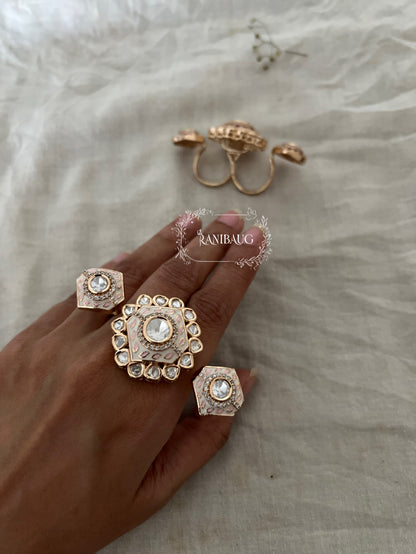 Nisha 2 Finger Ring In Rich Gold Tone With Polki Kundan For Wedding By Ranibaug