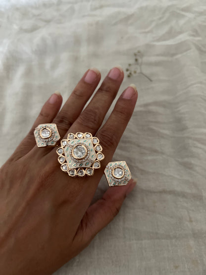 Nisha 2 Finger Ring In Rich Gold Tone With Polki Kundan For Wedding By Ranibaug