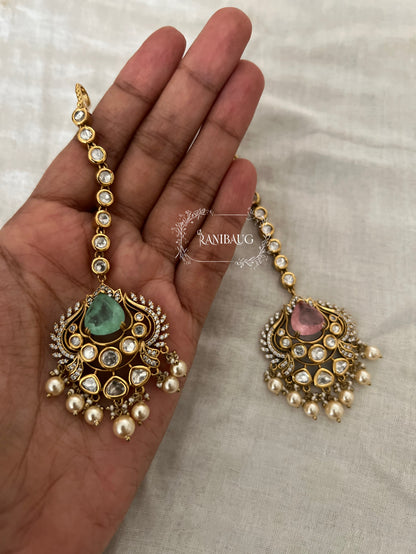 Nisha Polki Kundan Pearl Adorned Designer Maang Tikka By Ranibaug