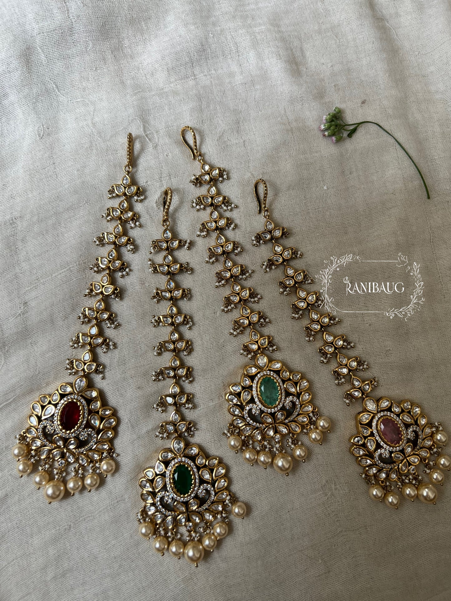 Nisha Polki Kundan Pearl Maangtika By Ranibaug