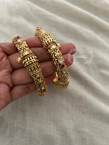 Nishi Ranibaug Heritage Polki Sculpted Gold Bangles