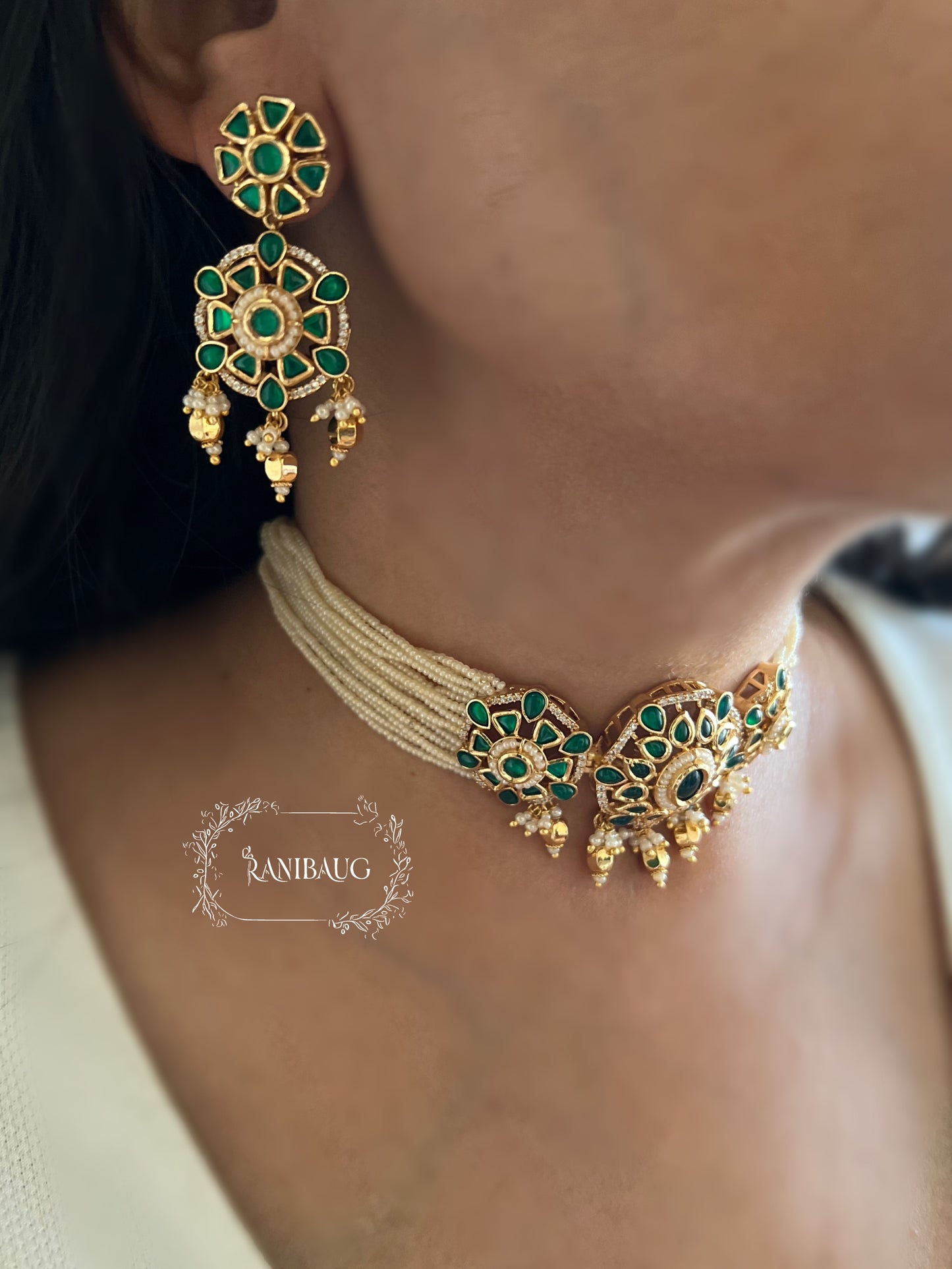 Nishika Pearl Strand Gold Traditional Indian Choker Set For Wedding By Ranibaug