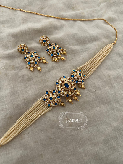 Nishika Pearl Strand Gold Traditional Indian Choker Set For Wedding By Ranibaug