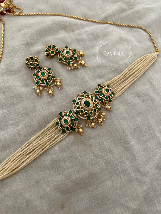 Nishika Pearl Strand Gold Traditional Indian Choker Set For Wedding By Ranibaug