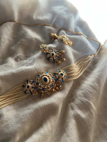 Nishika Pearl Strand Gold Traditional Indian Choker Set For Wedding By Ranibaug