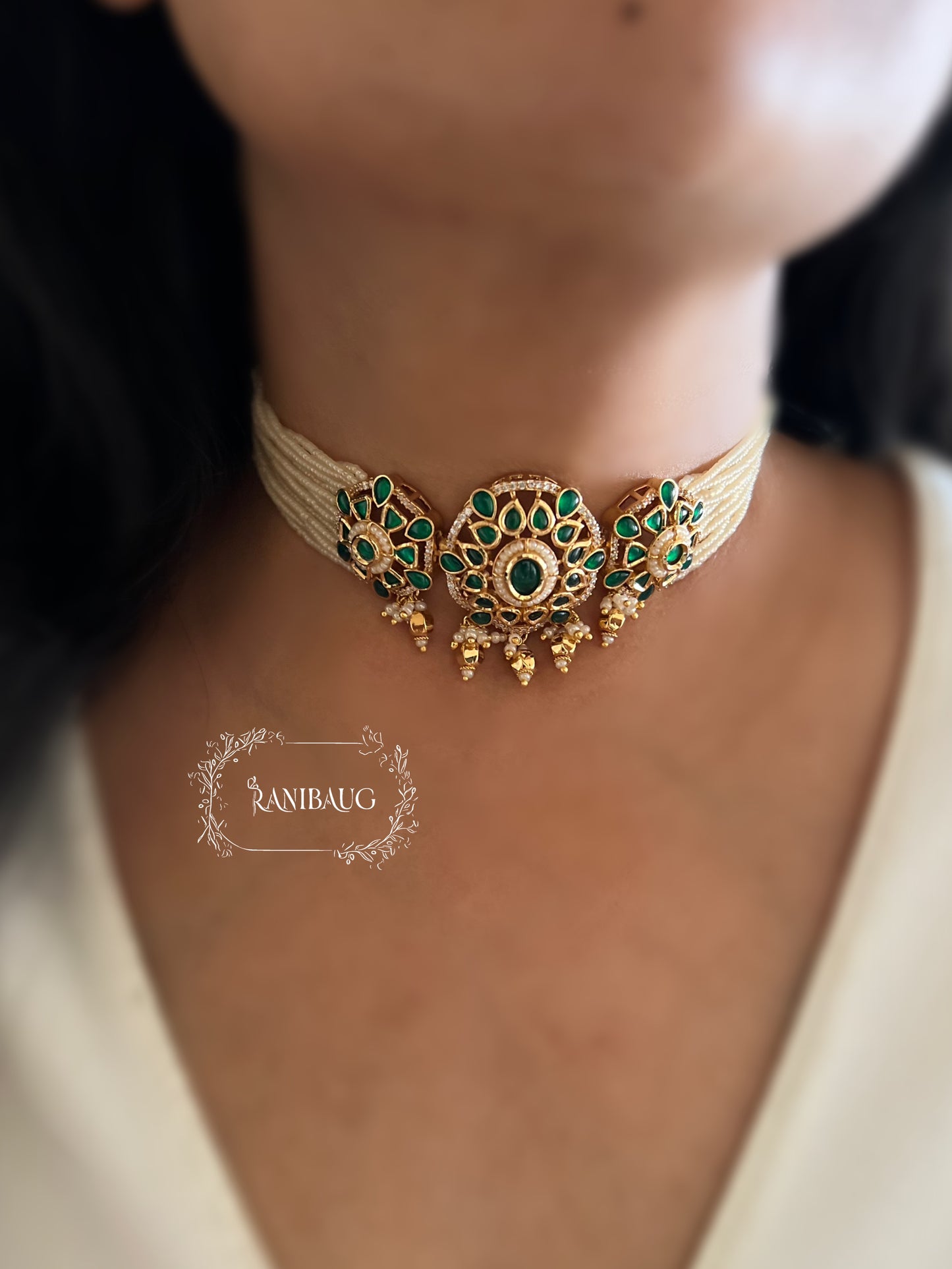 Nishika Pearl Strand Gold Traditional Indian Choker Set For Wedding By Ranibaug