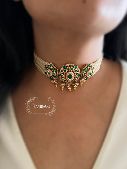 Nishika Pearl Strand Gold Traditional Indian Choker Set For Wedding By Ranibaug