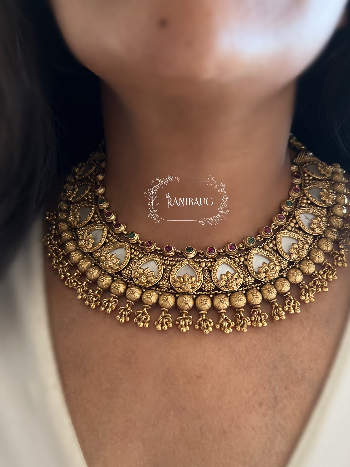 Nishika Rich Gold Finish Temple Traditional Heritage Jewellery Set By Ranibaug