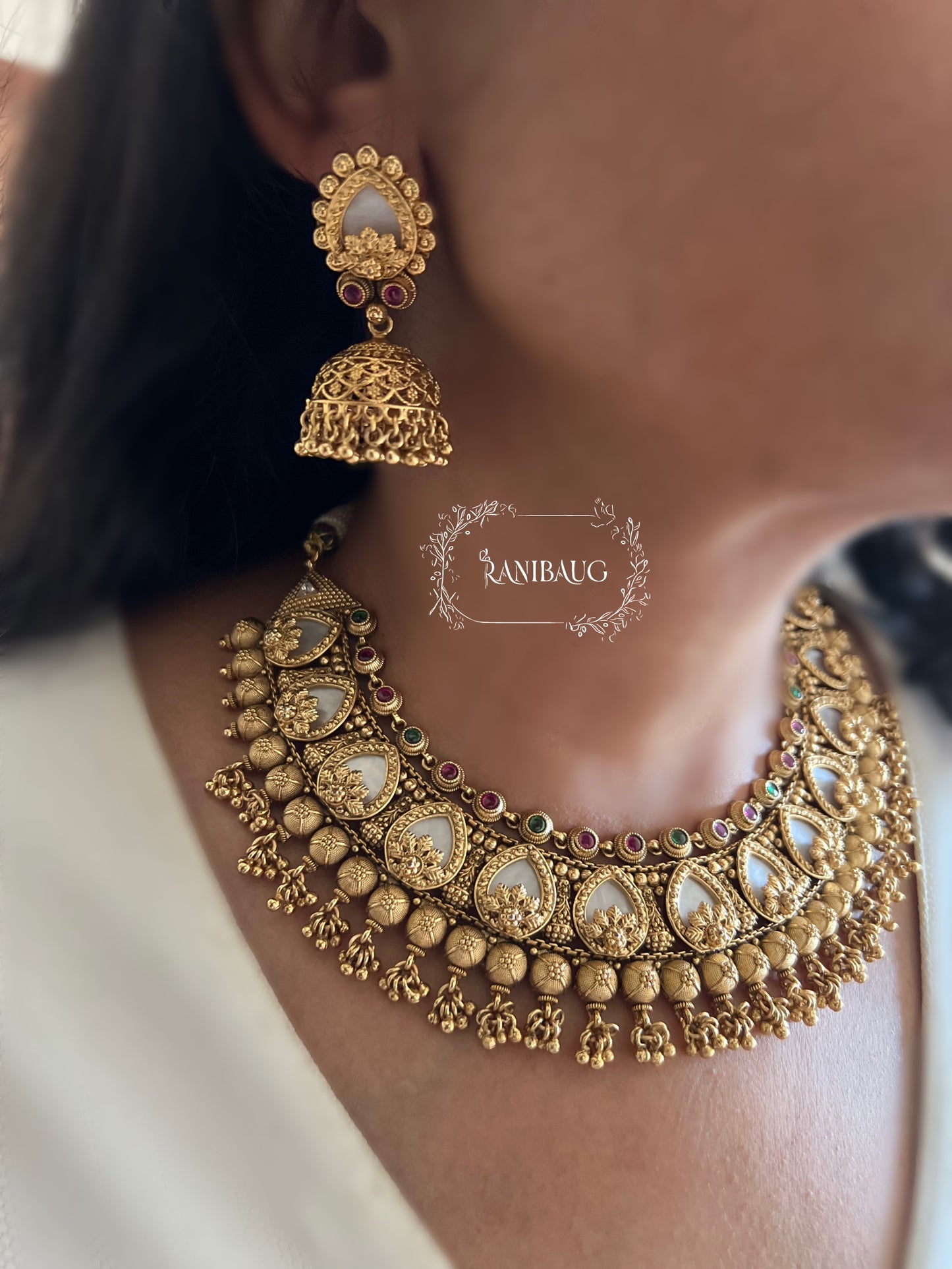 Nishika Rich Gold Finish Temple Traditional Heritage Jewellery Set By Ranibaug