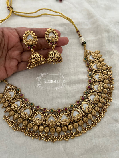 Nishika Rich Gold Finish Temple Traditional Heritage Jewellery Set By Ranibaug