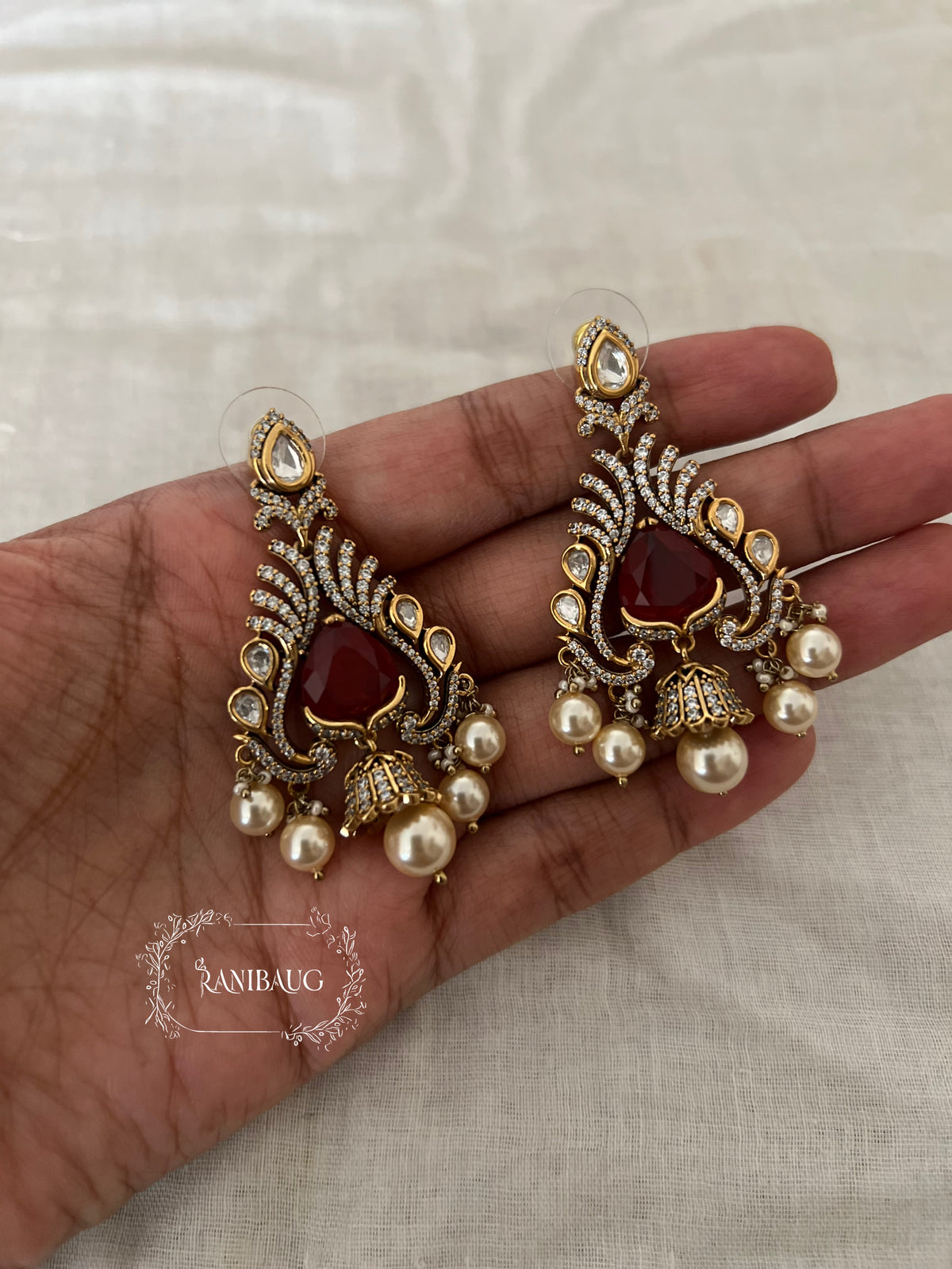 Nishka Vintage Polki Pearl Festive Chandbali By Ranibaug