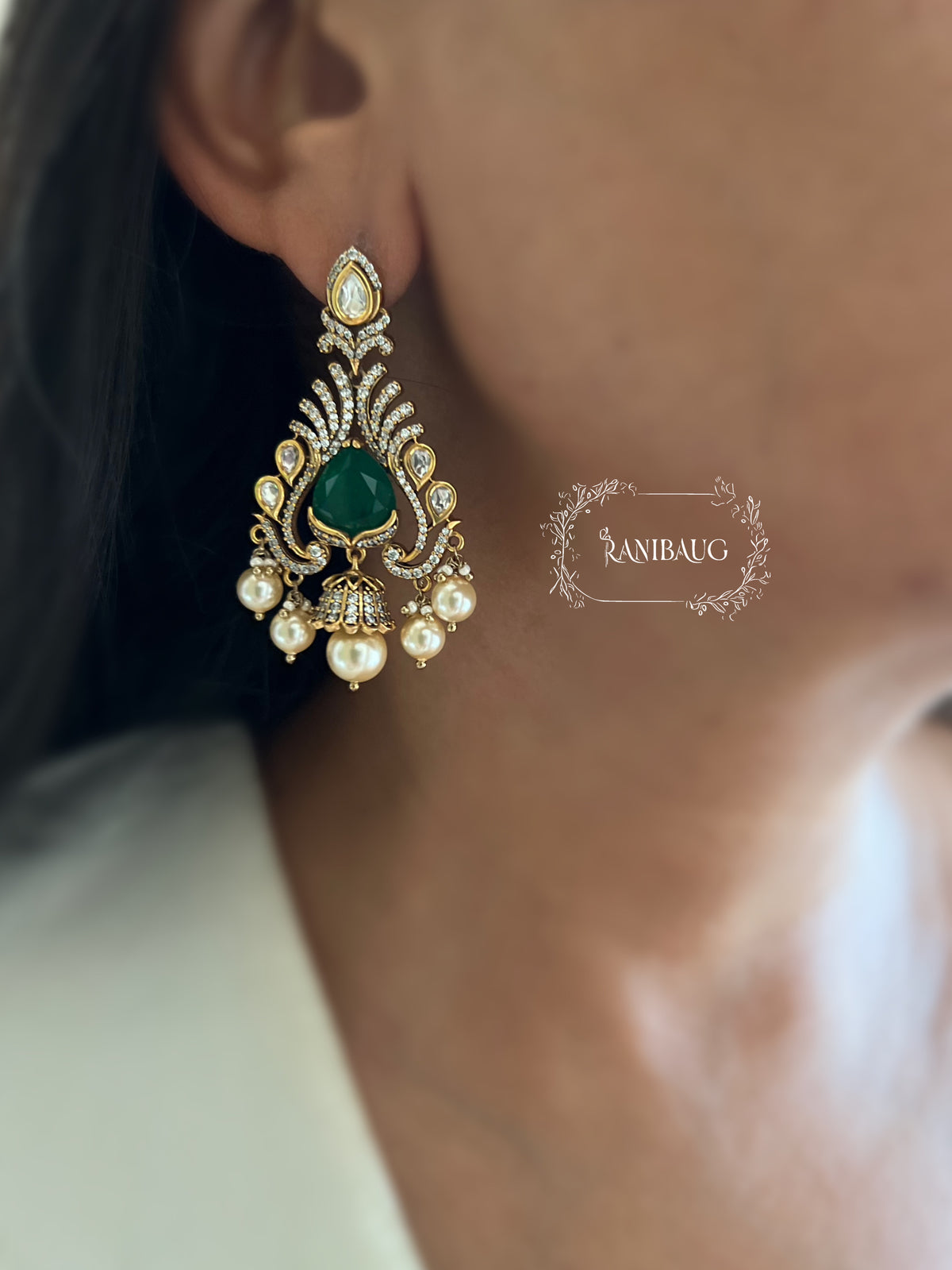 Nishka Vintage Polki Pearl Festive Chandbali By Ranibaug