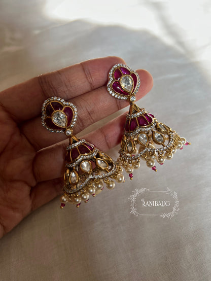 Nishra Heritage Enamel Gold Finish Polki Jhumka Earrings By Ranibaug