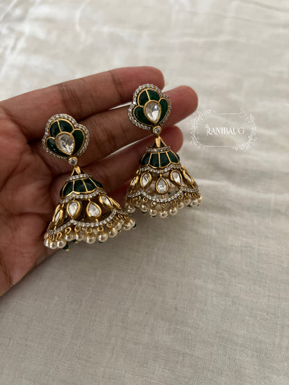 Nishra Heritage Enamel Gold Finish Polki Jhumka Earrings By Ranibaug