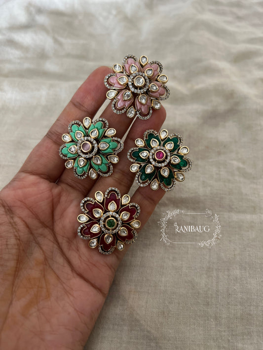 Nitanshi Floral Designer Polki Statement Rich Gold Finish Festive Rings By Ranibaug