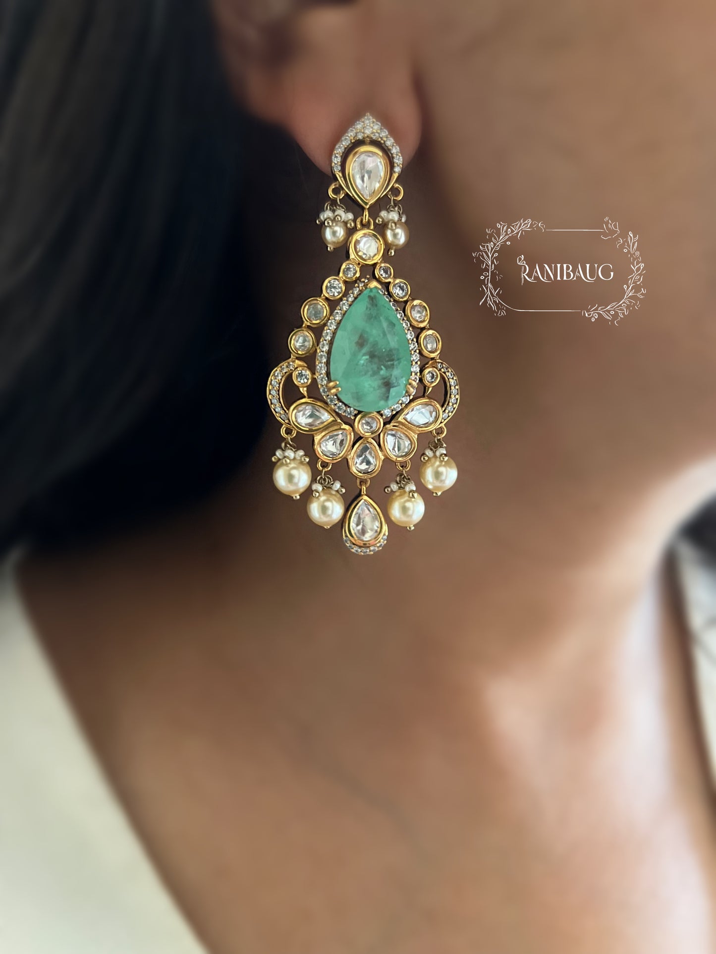Nitara Peacock Motif Polki And Pearl Adorned Gemstone Studded Chandelier Festive Earrings By Ranibaug