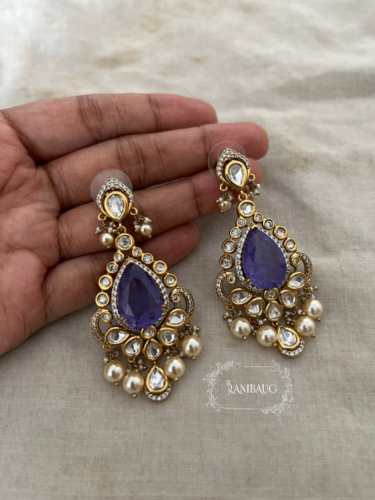 Nitara Peacock Motif Polki And Pearl Adorned Gemstone Studded Chandelier Festive Earrings By Ranibaug