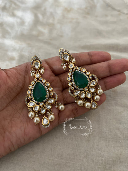 Nitara Peacock Motif Polki And Pearl Adorned Gemstone Studded Chandelier Festive Earrings By Ranibaug