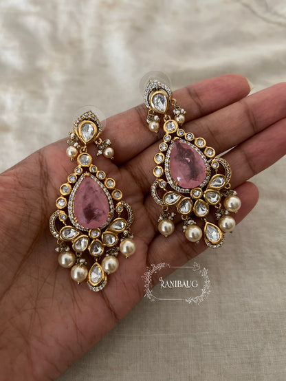 Nitara Peacock Motif Polki And Pearl Adorned Gemstone Studded Chandelier Festive Earrings By Ranibaug