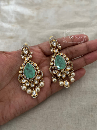 Nitara Peacock Motif Polki And Pearl Adorned Gemstone Studded Chandelier Festive Earrings By Ranibaug
