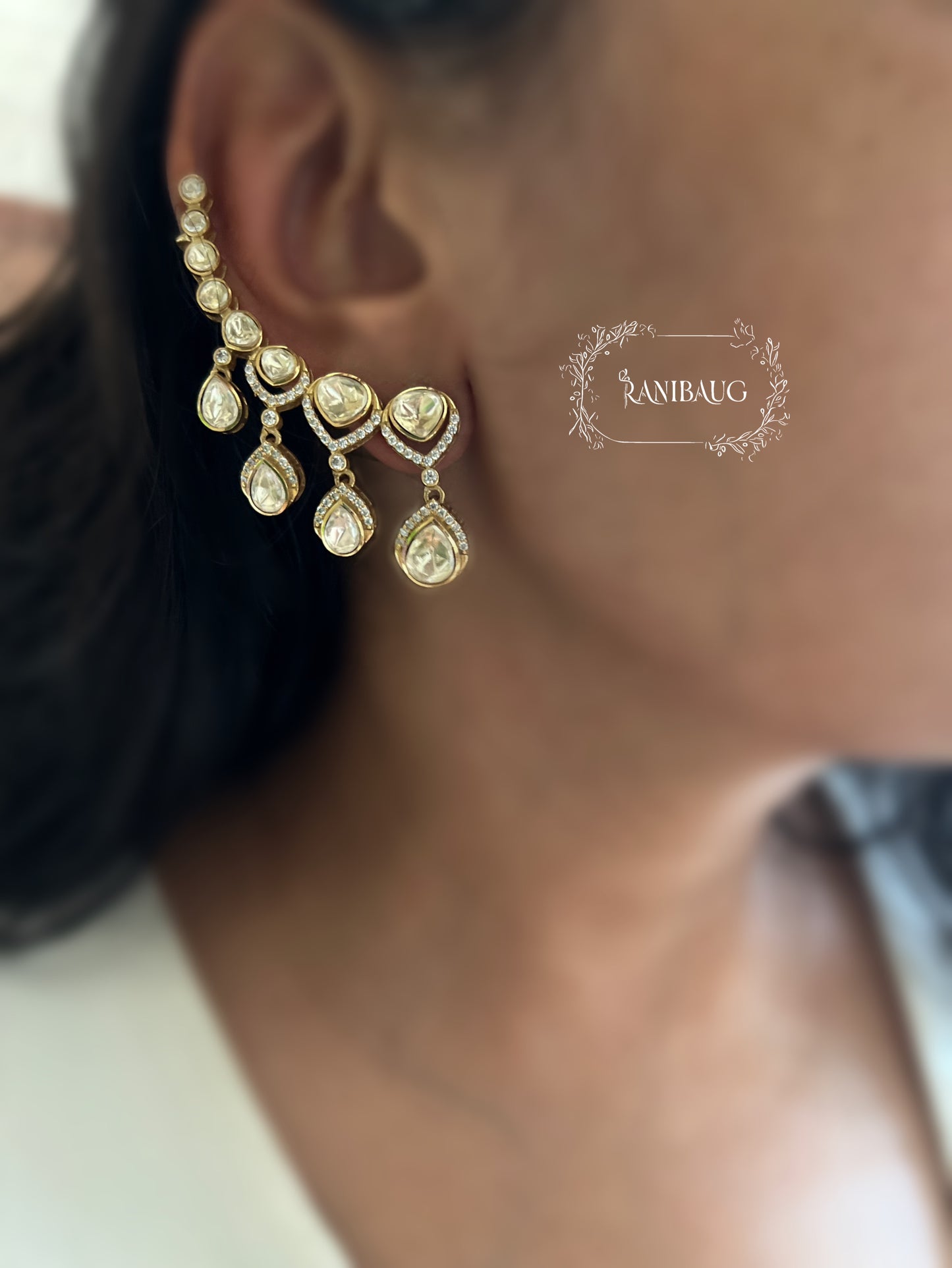 Nitara Polki Cuff Earrings Polki Dangle Drops Designer Earrings By Ranibaug