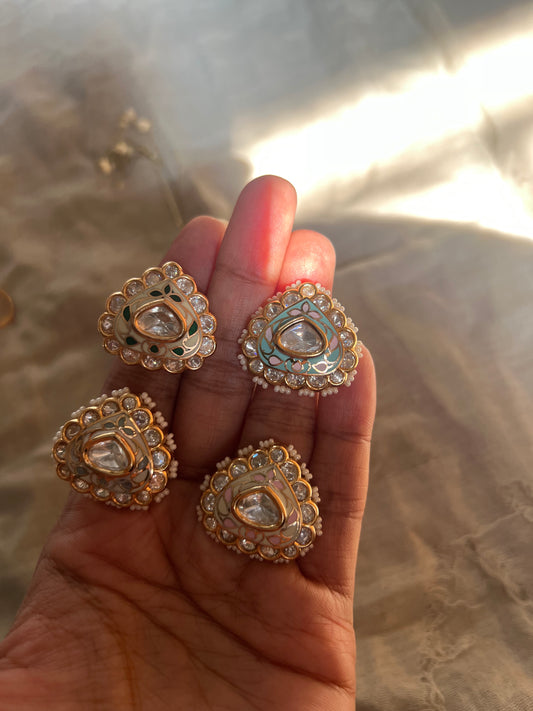 Nitika Enamel Meenakari Triangular Ring With Kundan Motif By Ranibaug