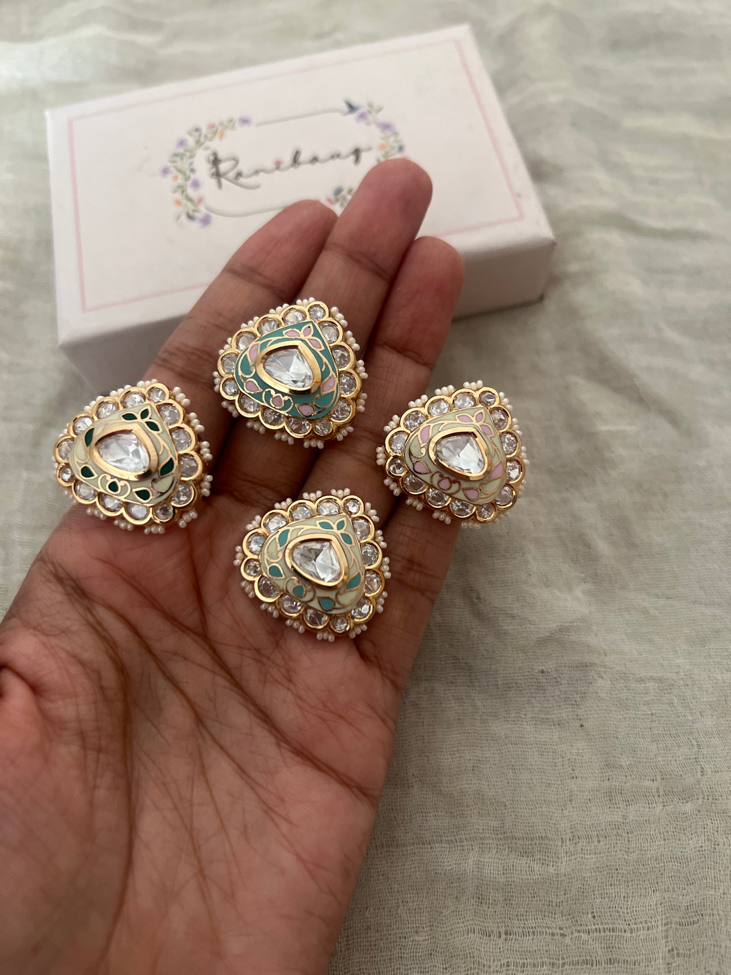 Nitika Enamel Meenakari Triangular Ring With Kundan Motif By Ranibaug