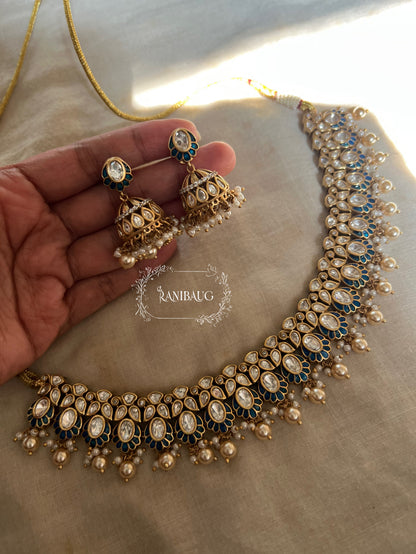 Nitisha Polki Kundan Studded Pearl Fringe Choker Necklace Set With Jhumki By Ranibaug
