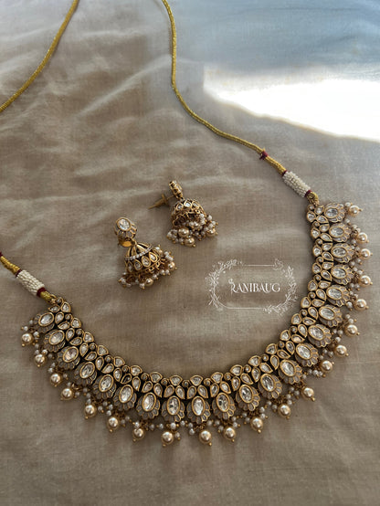 Nitisha Polki Kundan Studded Pearl Fringe Choker Necklace Set With Jhumki By Ranibaug