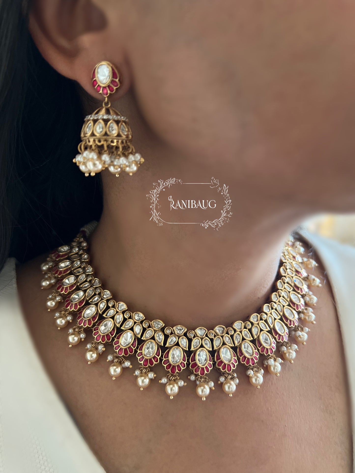 Nitisha Polki Kundan Studded Pearl Fringe Choker Necklace Set With Jhumki By Ranibaug