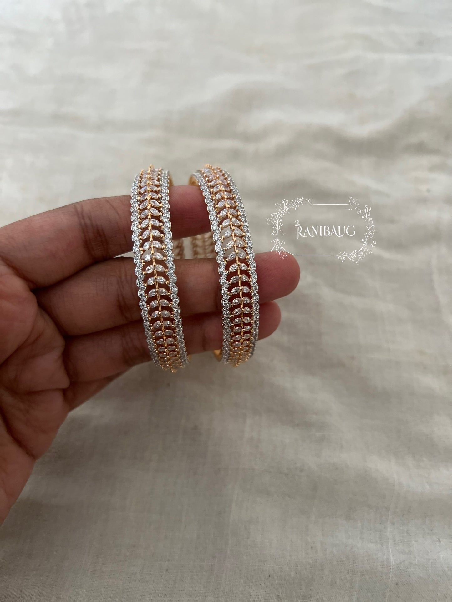 Nitya Luxe Leaf Weave Diamond Bangles Jewelry By Ranibaug