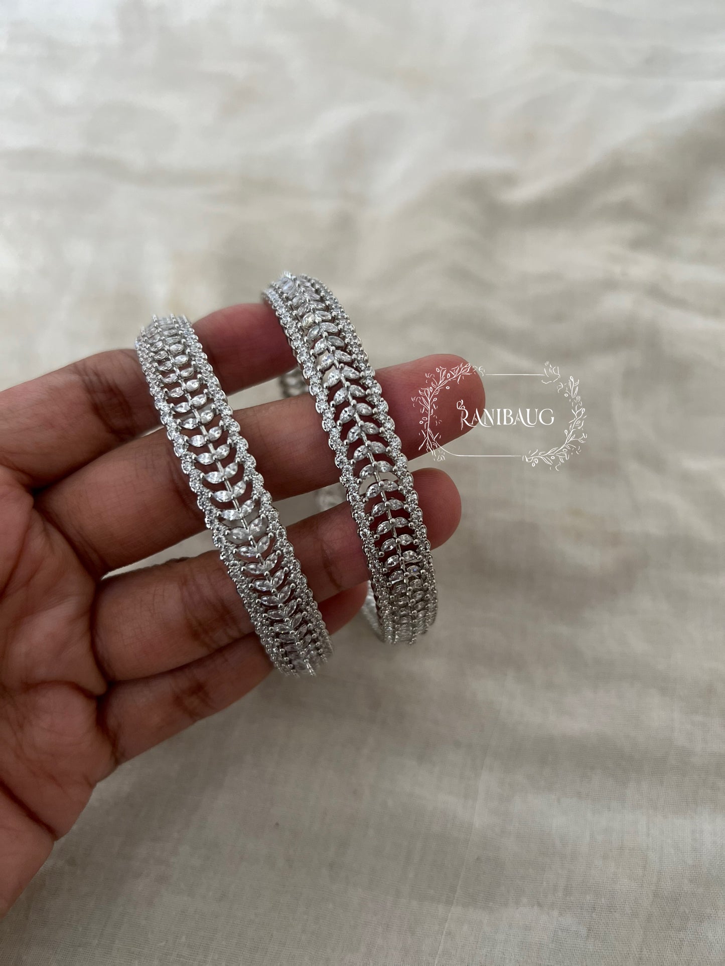 Nitya Luxe Leaf Weave Diamond Bangles Jewelry By Ranibaug