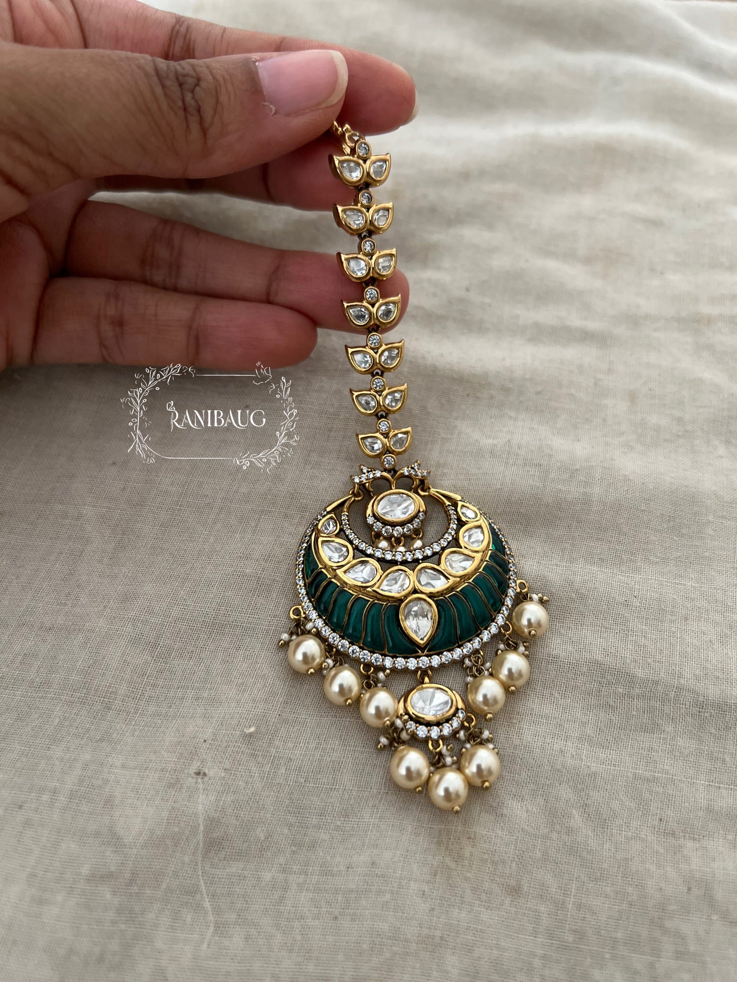 Nitya Polki Kundan Studded Pearl Adorned Gold Finish Royal Maangtika Jewelry By Ranibaug