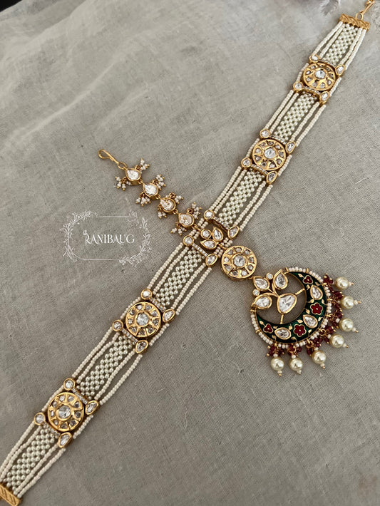 Nitya Sheesh Phool Gold Plated Pearl Maang Tikka Online By Ranibaug
