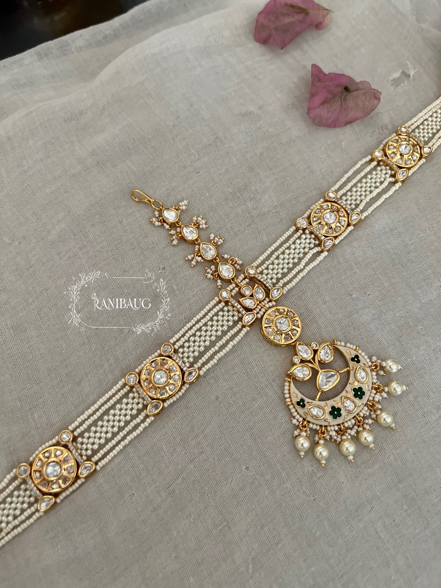 Nitya Sheesh Phool Gold Plated Pearl Maang Tikka Online By Ranibaug