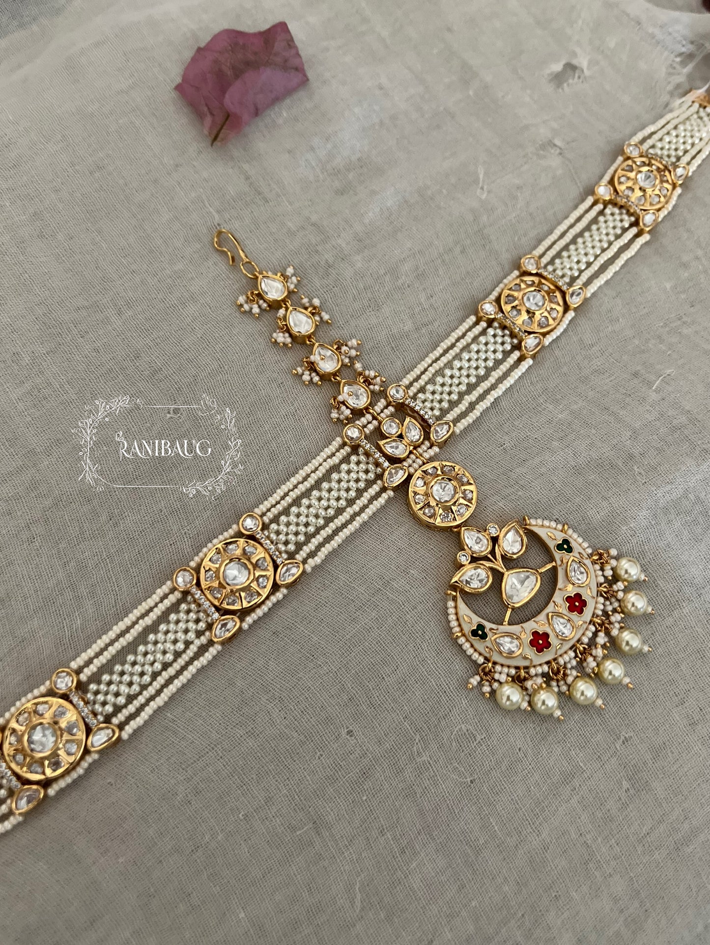 Nitya Sheesh Phool Gold Plated Pearl Maang Tikka Online By Ranibaug