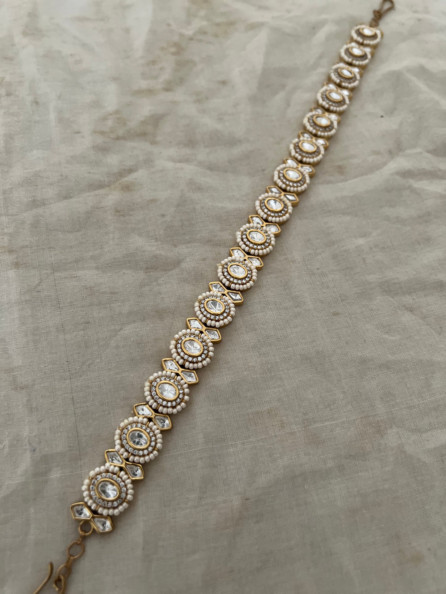 Nityara Round Polki Motif Gold Finish Pearl Adorned Classic Sheeshpatti By Ranibaug