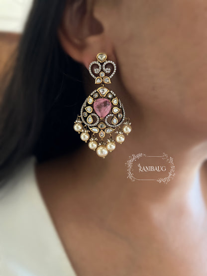 Nivara Victorian Finish Polki And Pearl Adorned Royal Gemstone Festive Earrings By Ranibaug