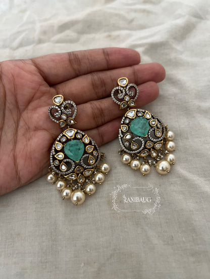 Nivara Victorian Finish Polki And Pearl Adorned Royal Gemstone Festive Earrings By Ranibaug