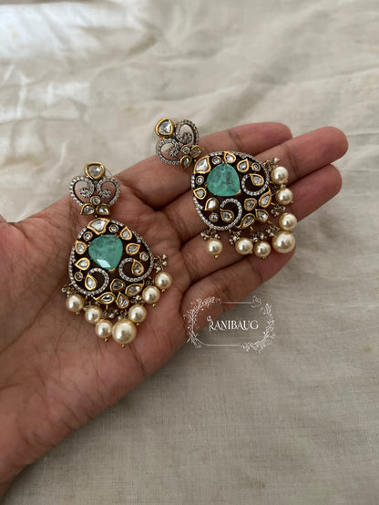Nivara Victorian Finish Polki And Pearl Adorned Royal Gemstone Festive Earrings By Ranibaug