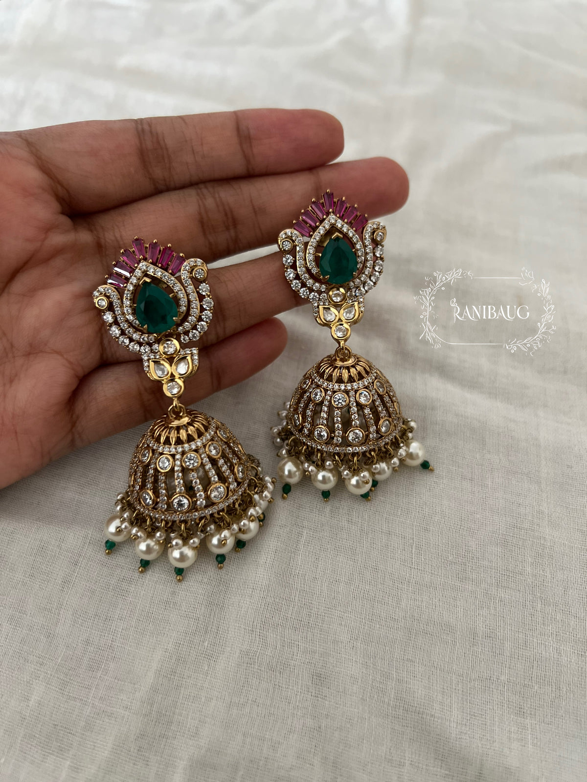 Nivedita Emerald Floral Motif Jhumka By Ranibaug