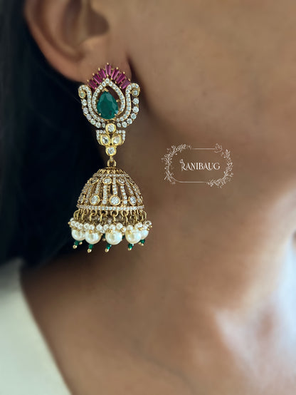 Nivedita Emerald Floral Motif Jhumka By Ranibaug