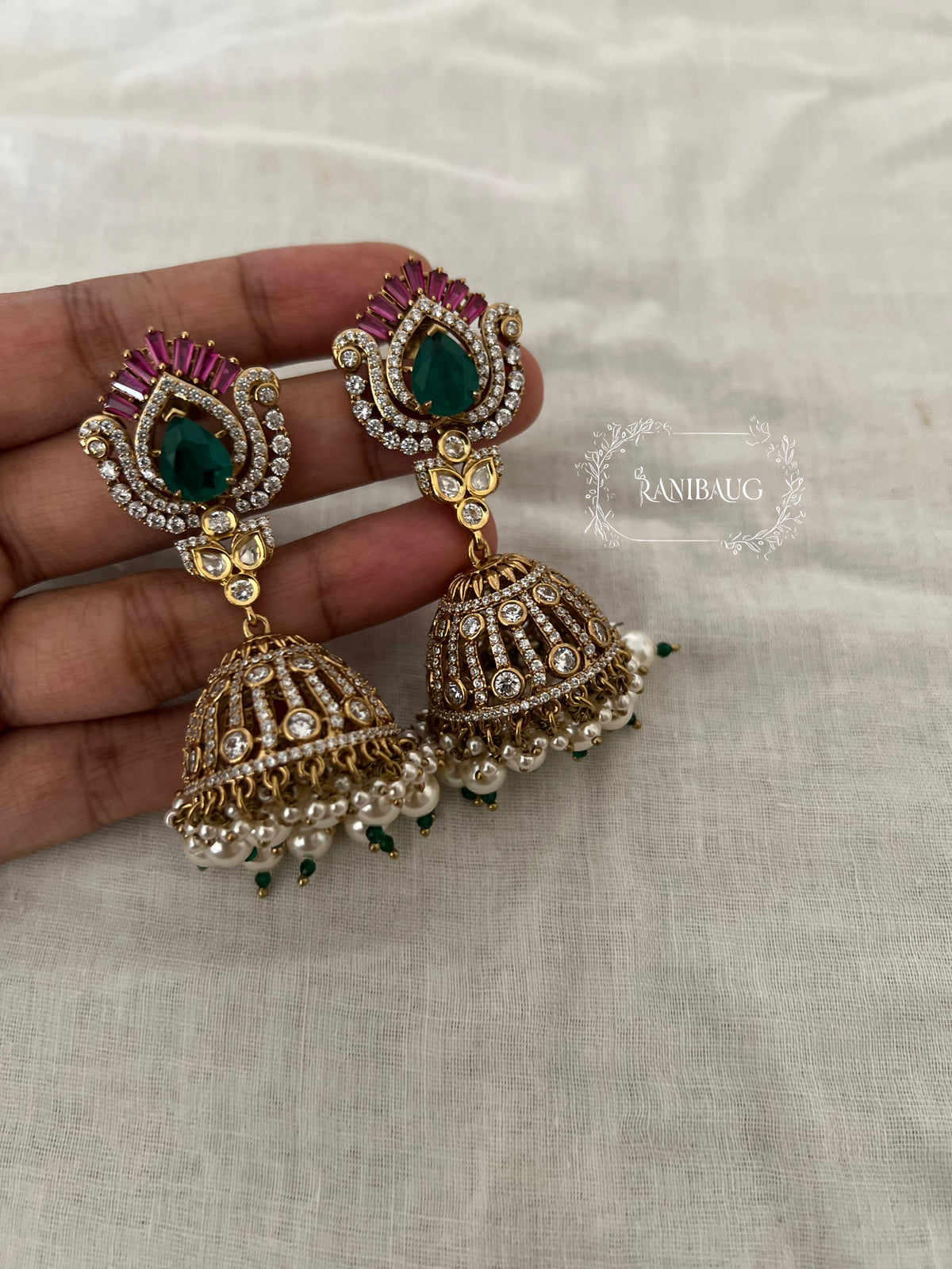 Nivedita Emerald Floral Motif Jhumka By Ranibaug