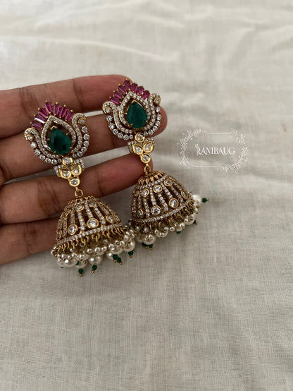 Nivedita Emerald Floral Motif Jhumka By Ranibaug