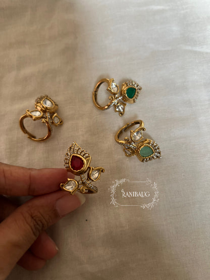 Nivedita Floral Bud Leaf Polki Stone Gold Finish Designer Ring By Ranibaug