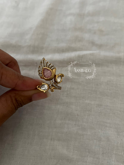 Nivedita Floral Bud Leaf Polki Stone Gold Finish Designer Ring By Ranibaug
