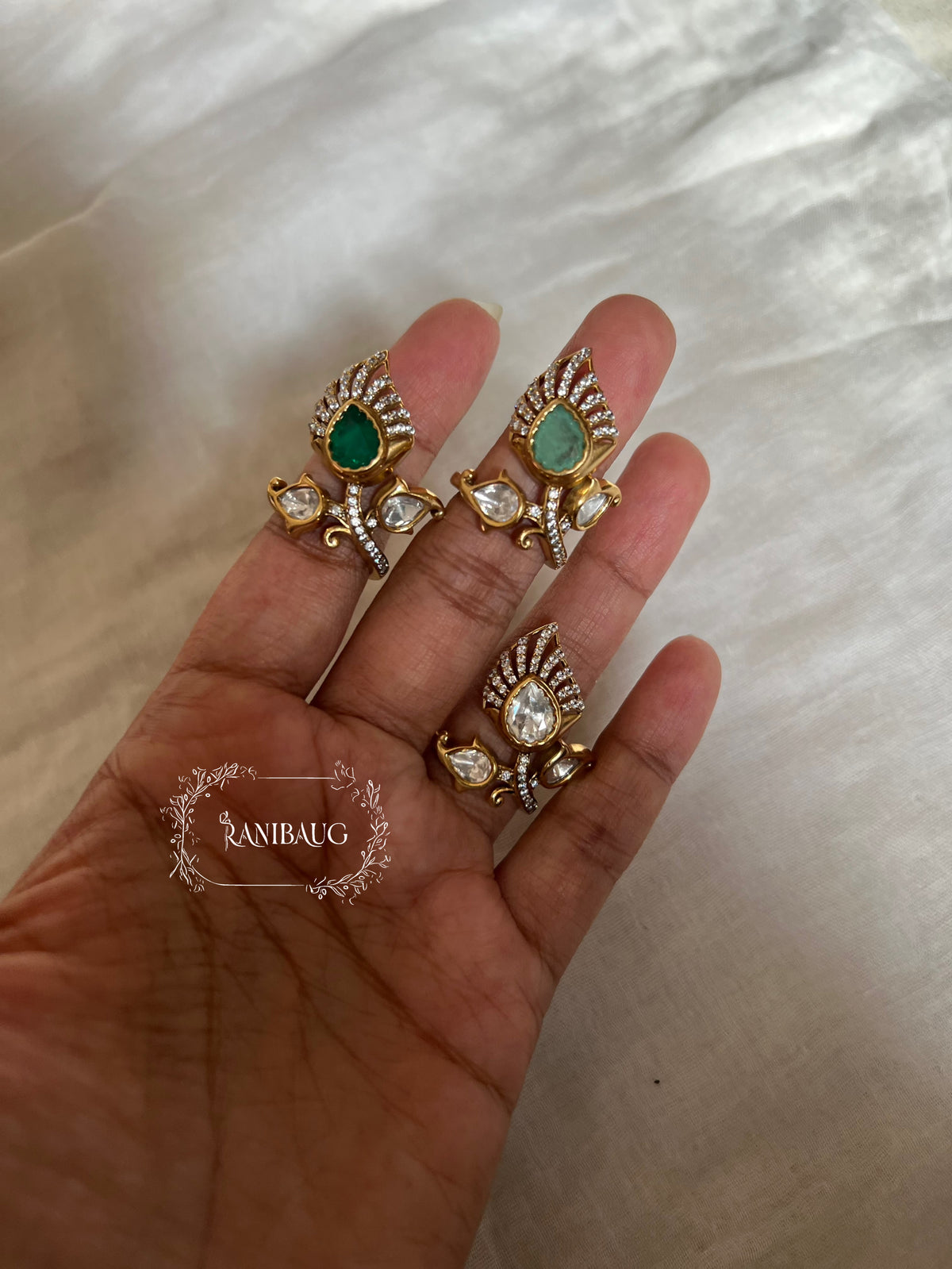 Nivedita Floral Bud Leaf Polki Stone Gold Finish Designer Ring By Ranibaug