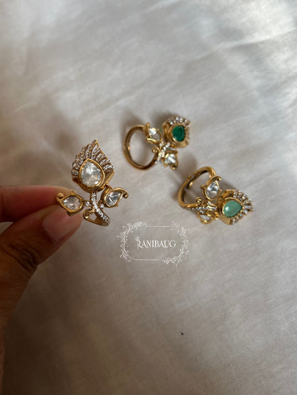 Nivedita Floral Bud Leaf Polki Stone Gold Finish Designer Ring By Ranibaug